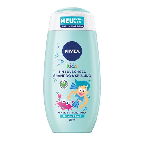 Šampūnas, kondicionierius ir prausiklis vaikams Nivea Kids 3in1 250 ml (obuolių kvapo)
