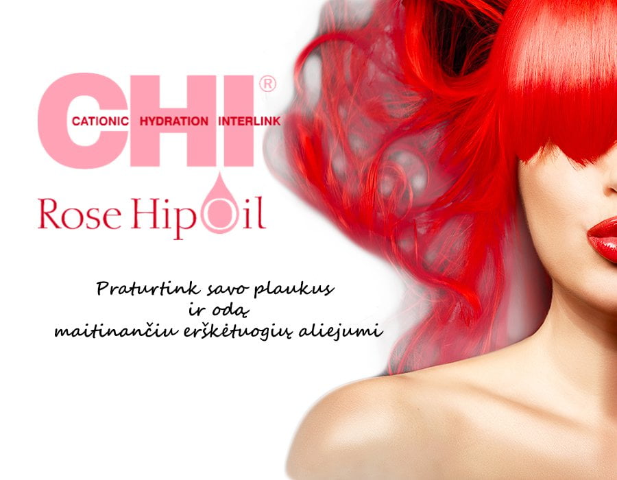 chi rose hip oil plaukų priežiūros priemonės maitinimui, sveikiems plauks, dažytiems plaukams su erškėtuogių aliejumi, intensyviam drėkinimui