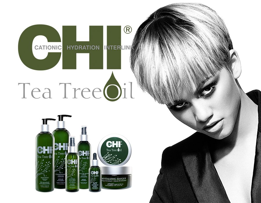chi tea tree oil plaukų priežiūros ir galvos odos priežiūros linija