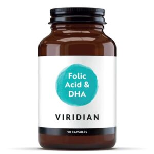 Maisto papildas prieš ir nėštumo metu Viridian Folic Acid&DHA 90kaps.